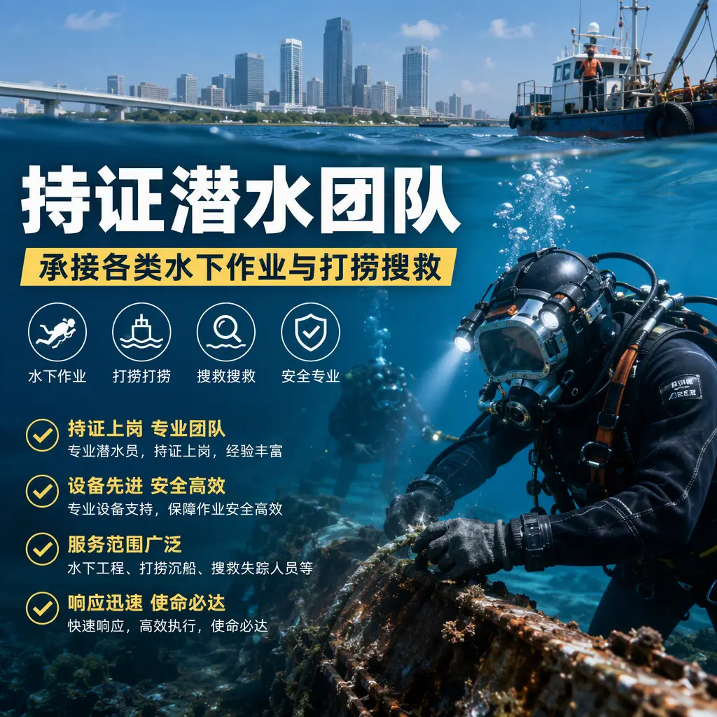持证潜水团队，承接各类水下作业与打捞搜救澄海