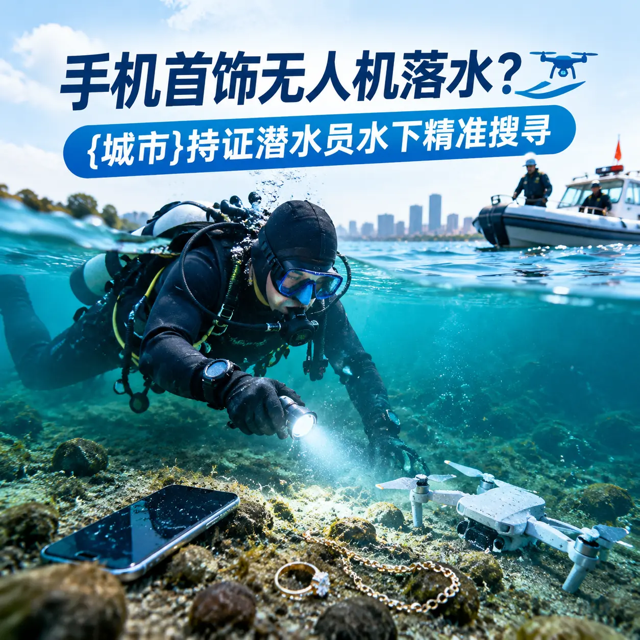 手机首饰无人机落水？澄海持证潜水员水下精准搜寻
