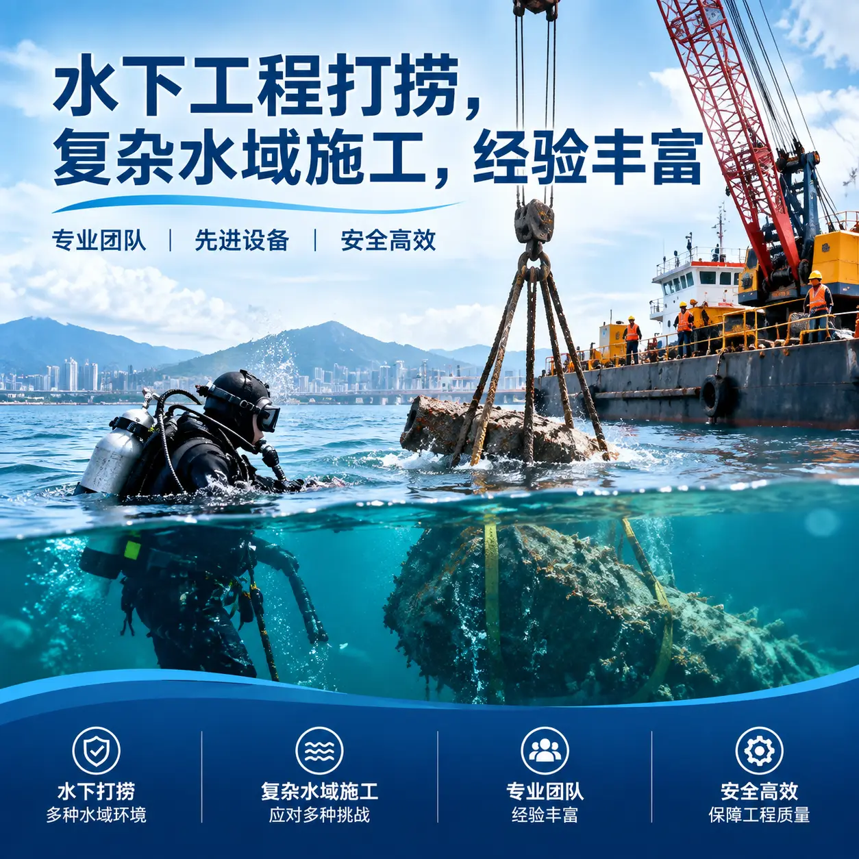 水下工程打捞，复杂水域施工，经验丰富澄海